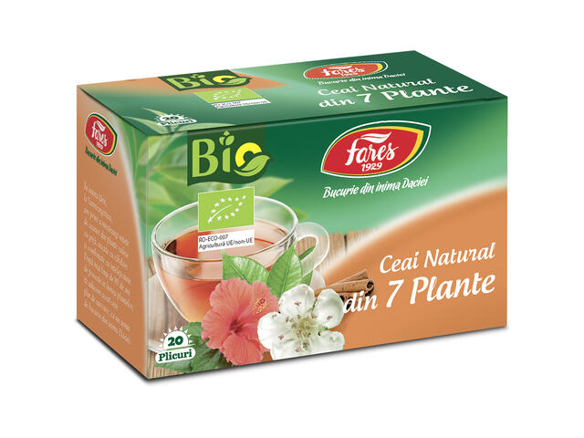 Ceai natural din 7 plante Bio, Fares, 20 pliculete, 40g