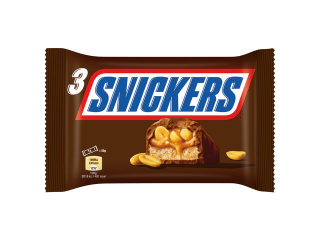 Snickers ciocolata cu lapte cu arahide proaspat prajite 3x50 g