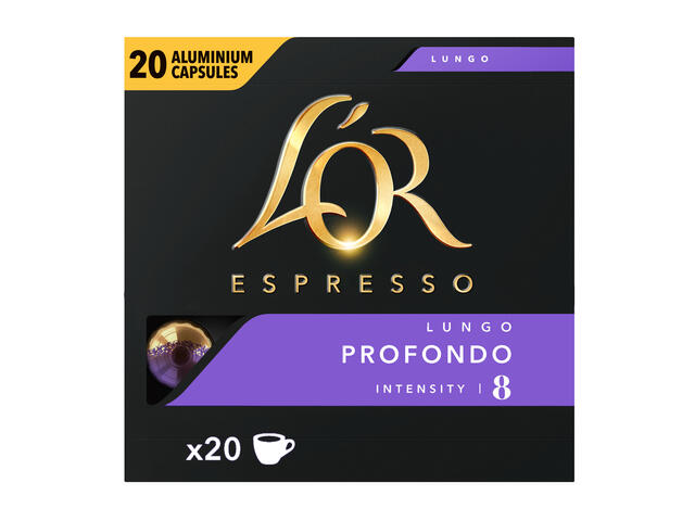 Cafea capsule L'OR Espresso Lungo Profondo, 20 bauturi x 110 ml, compatibile cu sistemul Nespresso Original®*, 104 g