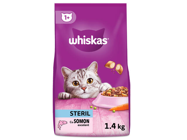 Whiskas Sterile hrana uscata cu somon pentru pisici adulte 1.4kg