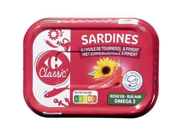 Sardine in ulei cu ardei iute Carrefour 135g