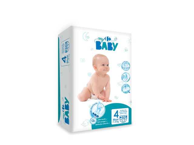 Scutece bebe Carrefour Baby, nr 4, 50 bucati