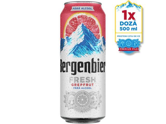 Bergenbier Fresh bere fara alcool cu aroma de grapefruit doza 0.5L