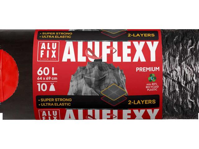 Alufix-Saci Menaj Aluflexy Extra Rezistenti Cu Banda, 60L, Ldpe 64X69Cm, Gri, 10 Buc, Bax*12