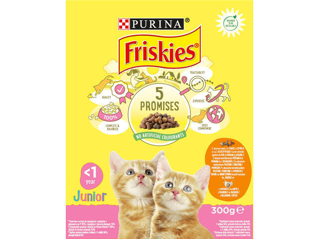 Friskies Junior Cu Pui, Lapte Si Legume, Hrana Uscata Pentru Pisici, 300G
