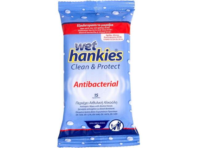 Wet Hankies Clean and Refresh Antibacterial servetele umede 15 bucati