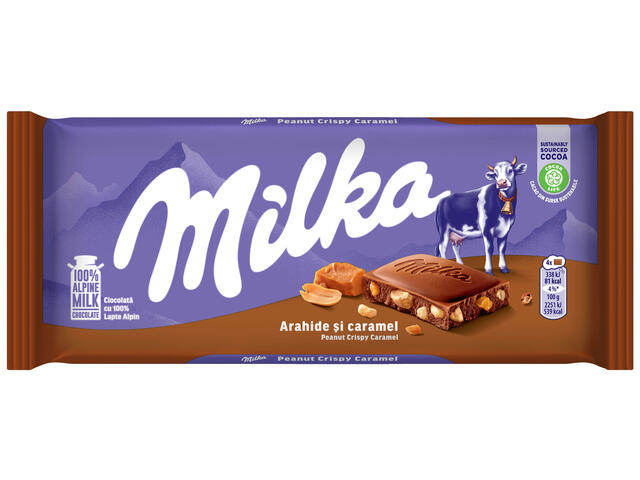 Milka ciocolata cu Arahide si caramel 90g