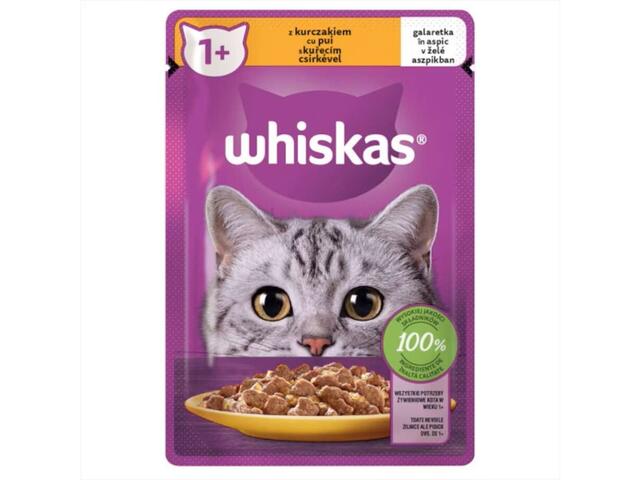 Whiskas hrana umeda pentru pisici adulte, cu pui in aspic 85g