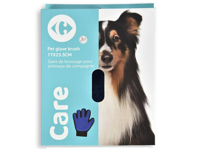 Perie tip manusa pentru animale de companie Carrefour Care, poliester/PP, 17x23.5 cm, Albastru/Negru