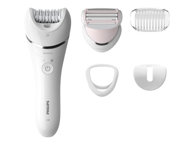 Epilator Philips BRE710/00, umed si uscat, 5 accesorii, 32 pensete, utilizare fara fir, 2 setari viteza, opti-light, discuri ceramice, Argintiu