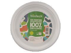 Set 12 farfurii biodegradabile Biodeck, trestie de zahar, 22 cm, Alb