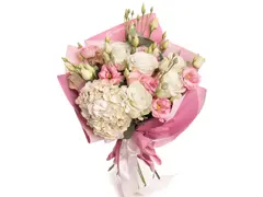 Buchet trandafiri albi și eustoma MAG-7606