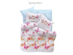 Lenjerie de pat Spring Mavi Pike Miss Mina, 2 persoane, bumbac, 4 piese, imprimeu floral, multicolor