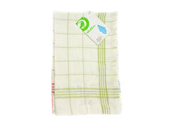 Set 3 prosoape bucatarie Essentiel, din bumbac, 40x65 cm, culoare alb si model cu dungi subtiri si bordura cu dungi late