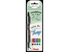 Markere varf pensula Pentel Touch, 4buc/set, NE+RO+ABS+VE #PESES154