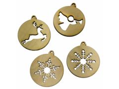 Set de ornamente din lemn pentru Craciun, lemn de fag, 88 x 78mm, 4 bucati