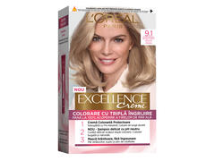 Vopsea de par permanenta L'Oreal Paris Excellence 9.1 Blond Foarte Deschis Cenusiu, 182 ML