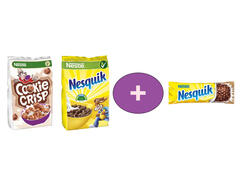 COOKIE CRISP Cereale 250g + NESQUIK Cereale 250g + baton Nesquik 25g