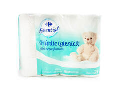 Hartie Igienica Alba, Neparfumata, Carrefour Essential, 24 Role, 2 Straturi