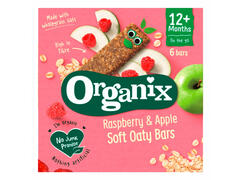 Batoane BIO din ovaz integral cu mere si zmeura Organix, de la 12 luni, 6 x 23 g