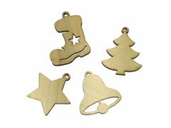 Set de ornamente din lemn pentru Craciun, lemn de fag, 70 x 75 mm, 4 bucati