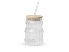 Pahar cu pai si capac Carrefour Home, 480 ml, Transparent/Bej