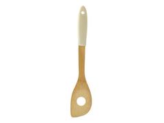 Spatula cu orificiu Cyclops, bambus/silicon, 30 cm, Bej/Alb