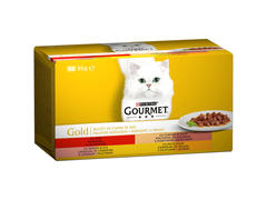 Hana umeda pisici Gourmet Gold Carne in Sos cu vita, curcan si rata, pui si somon,pui si ficat 4 x 85g