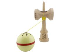 Jucarie de indemanare din lemn, Kendama X, Flippy, Silken, King Size V3, Super Sticky, 18 cm, Cream Galben