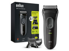 Aparat de ras electric Braun Series 3 300S, saculet de calatorie, Negru / Gri