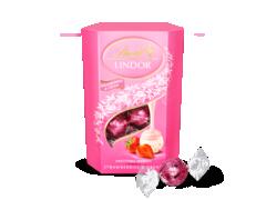 Lindt Lindor bomboane ciocolata alba cu aroma capsune 200 g