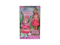 Papusa Steffi Love cu bebe in carucior