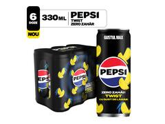 Pepsi Twist Zero Zahar, bautura cu aroma de cola si suc de lamaie, doza, 6x330ml