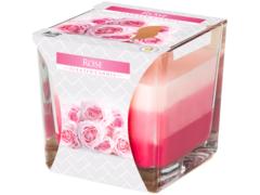 Lumanare parfumata Bispol, pahar transparent, trandafir, 80 x 80 mm