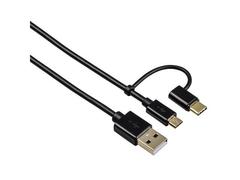 Cablu Hama Micro USB 2in1+adaptor USB 1m negru