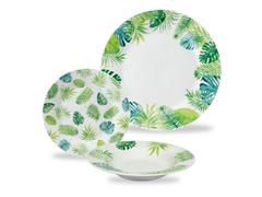 Serviciu de masa Carrefour Home, portelan, 18 piese, Alb cu decor frunza verde