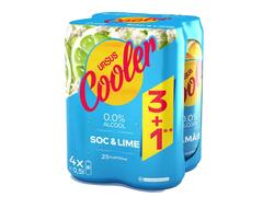 Bere blonda aromatizata fara alcool Ursus Cooler soc si lime, 3+1 x 0.5 l