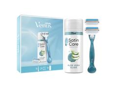 Set Cadou Venus Smooth: Aparat De Ras Pentru Femei + 1 Rezerva + Gel De Ras Pentru Femei Gillette Satin Care Aloe Vera Glide, 75 Ml