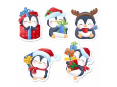 Set de figurine autocolante de Craciun cu pinguini, plastic, 7x9cm/ 12x13cm