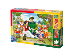 Super puzzle  Alba ca Zapada si cei 7 pitici 60 de piese - D-Toys