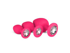 Set 3 Dildo Anal Diamond Plug Set Silicone Pink