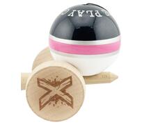 Jucarie de indemanare din lemn, Kendama X, Flippy, Royal Spike, King Size V3, Super Sticky, 18 cm, Roz