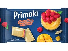 Ciocolata alba cu umplutura de mango si umplutura de zmeura Primola 93g