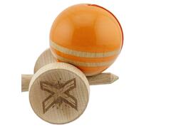 Jucarie de indemanare din lemn, Kendama X, Flippy, Rainbow, King Size V3, Super Sticky, 18 cm, Portocaliu, Maro