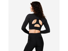 Bluză 500 Fitness Cardio Crop top Negru Damă