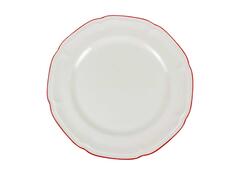 Farfurie cu margine rosie Carrefour Home, portelan, 26.5 cm, Alb cu decor