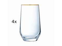 Set 4 pahare long drink Cristal D'Arques Ultime Bord Or, sticla cristalina, 40 cl, Transparent/Auriu