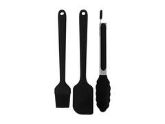 Set 3 Ustensile Pentru Gatit Carrefour Home, Silicon, Negru/Argintiu