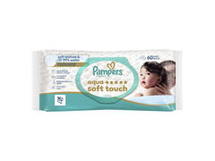 Servetele Umede Pampers Aqua Soft Touch Cu Textura Moale, Lotiune Usoara Si 99% Apa, 1 Pachet X 60 Servetele, 60 Buc