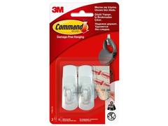 Set 2 carlige standard mici si 4 benzi dublu adezive Command, greutate maxima sustinuta 450 g, Alb